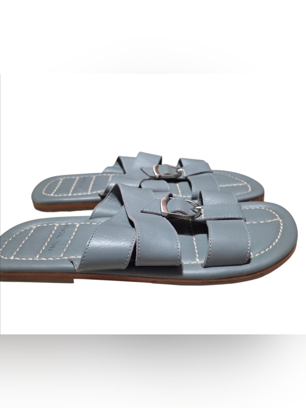 Free People Sloane Sandals Blue Leather Buckle Slide Flats Size 8 - Picture 3 of 9